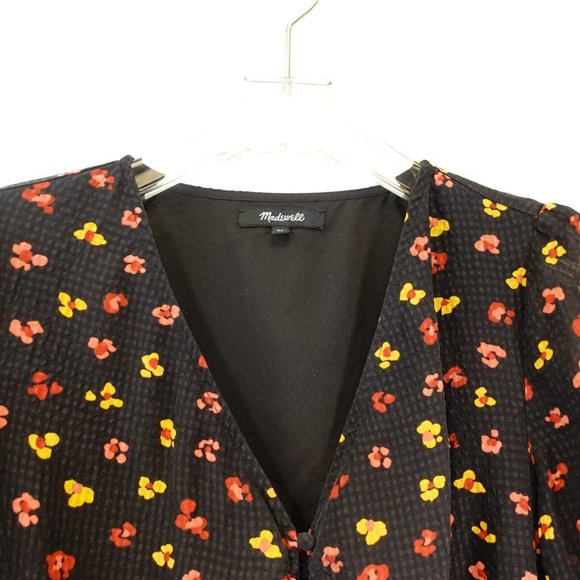 MADEWELL Women's Black Yellow Top 00 XS Puff Sleeve Button Front‎ Micro Floral - Picture 4 of 9